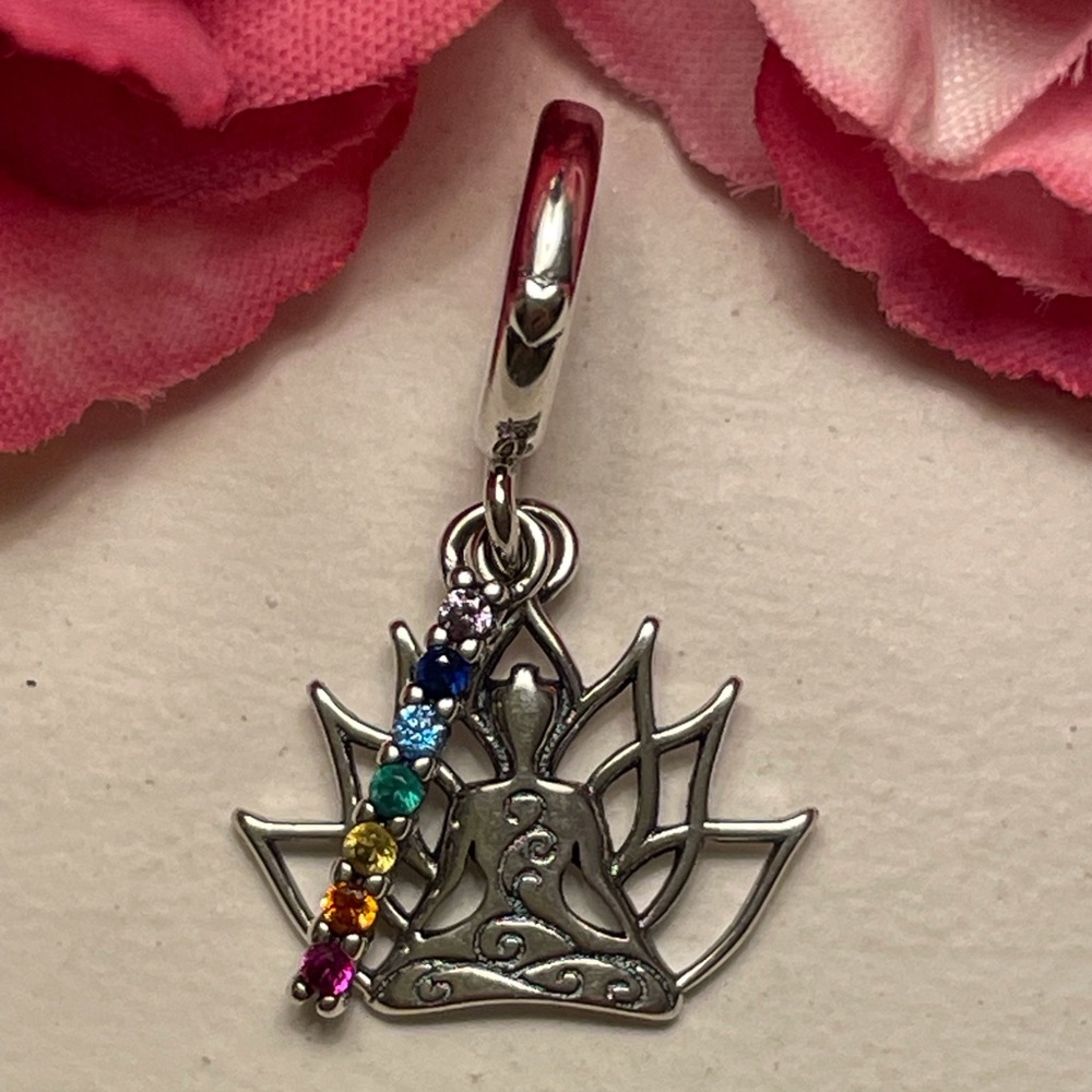 Bracelet Charm Chakra Colors and Lotus Flower Sterling Silver - Picture 5 of 10